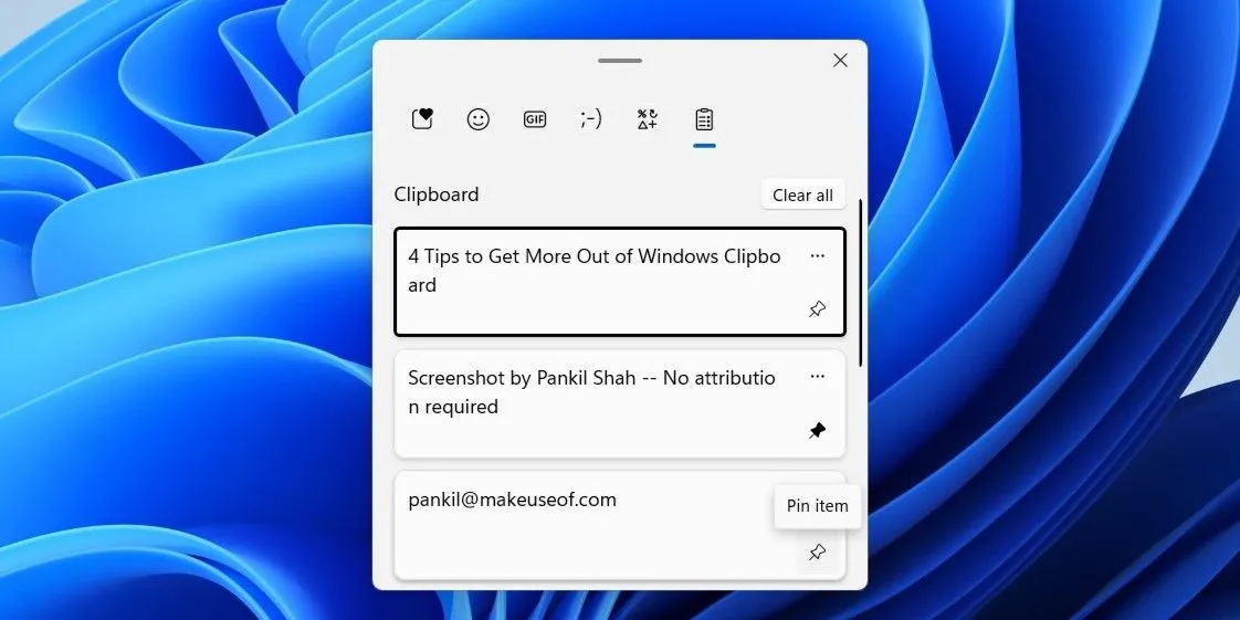 Ghim tùy chọn mục vào lịch sử Clipboard trong Windows 11