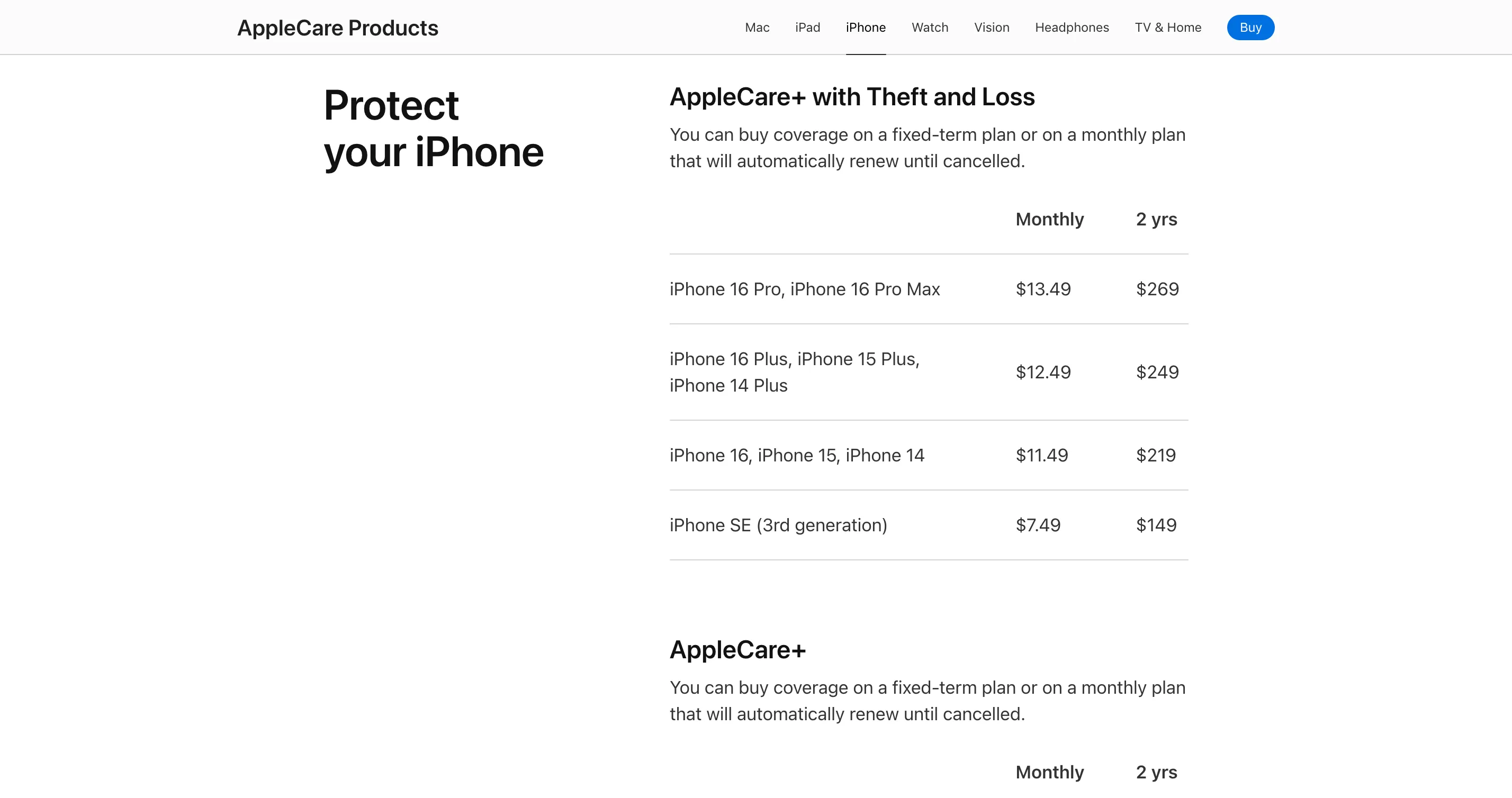 Giá các gói bảo hành AppleCare+ cho iPhone theo từng dòng máy