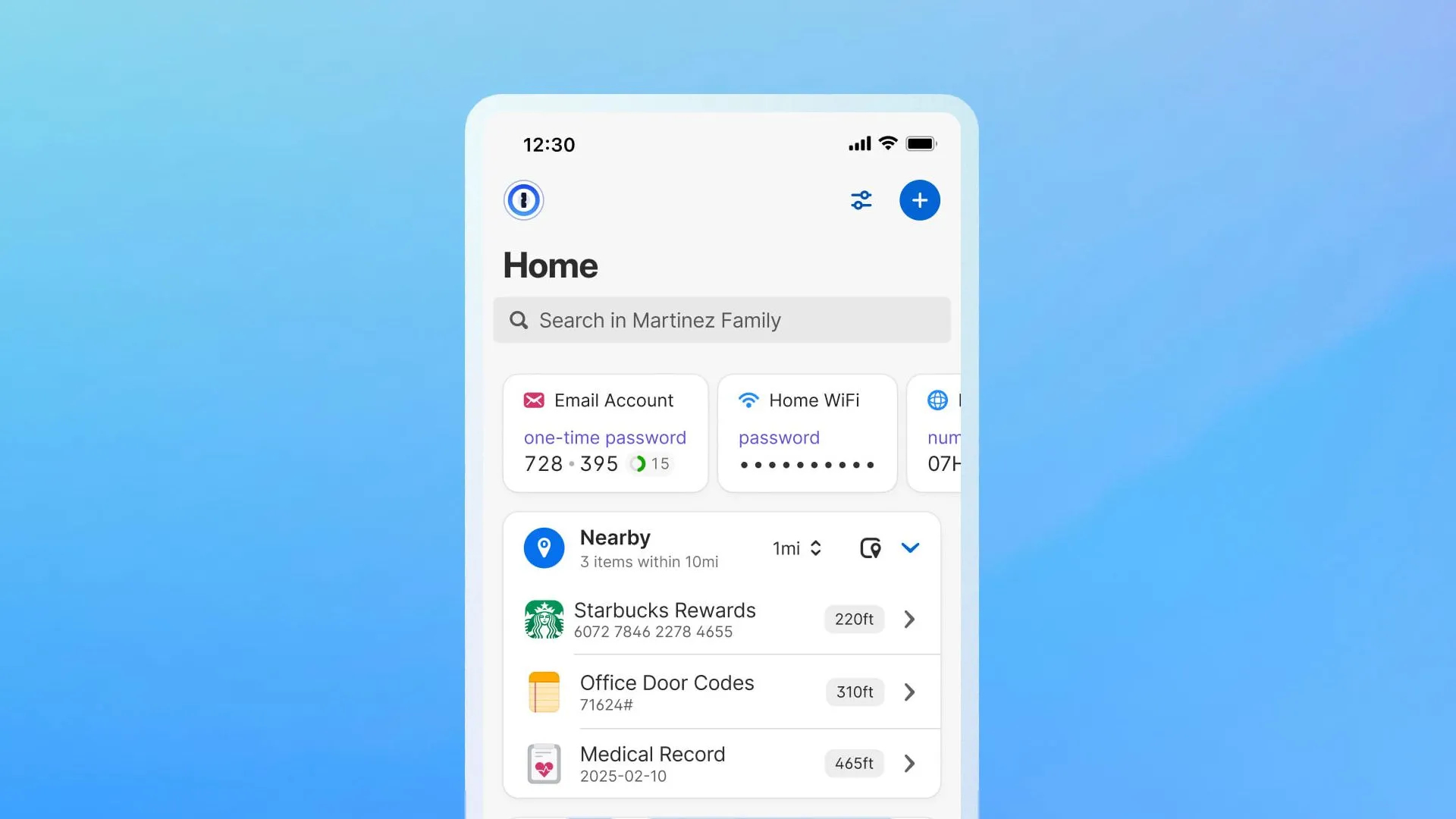 Giao diện 1Password hiển thị các mục quản lý mật khẩu được sắp xếp theo vị trí, minh họa tính năng quản lý thông tin tiện lợi và an toàn.