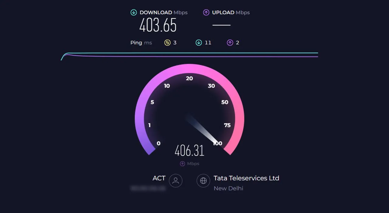 Giao diện bài kiểm tra tốc độ mạng Ookla với các thông số download, upload và ping (độ trễ)
