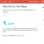 Giao diện bảng điều khiển (Dashboard) của Text Blaze hiển thị danh sách các snippet và tùy chọn tạo mới