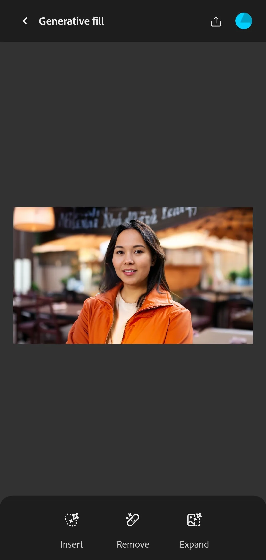 Giao diện các biểu tượng tính năng Generative Fill trên Adobe Firefly Mobile