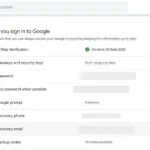 Giao diện cài đặt bảo mật tài khoản Google, hiển thị các tùy chọn khôi phục tài khoản.