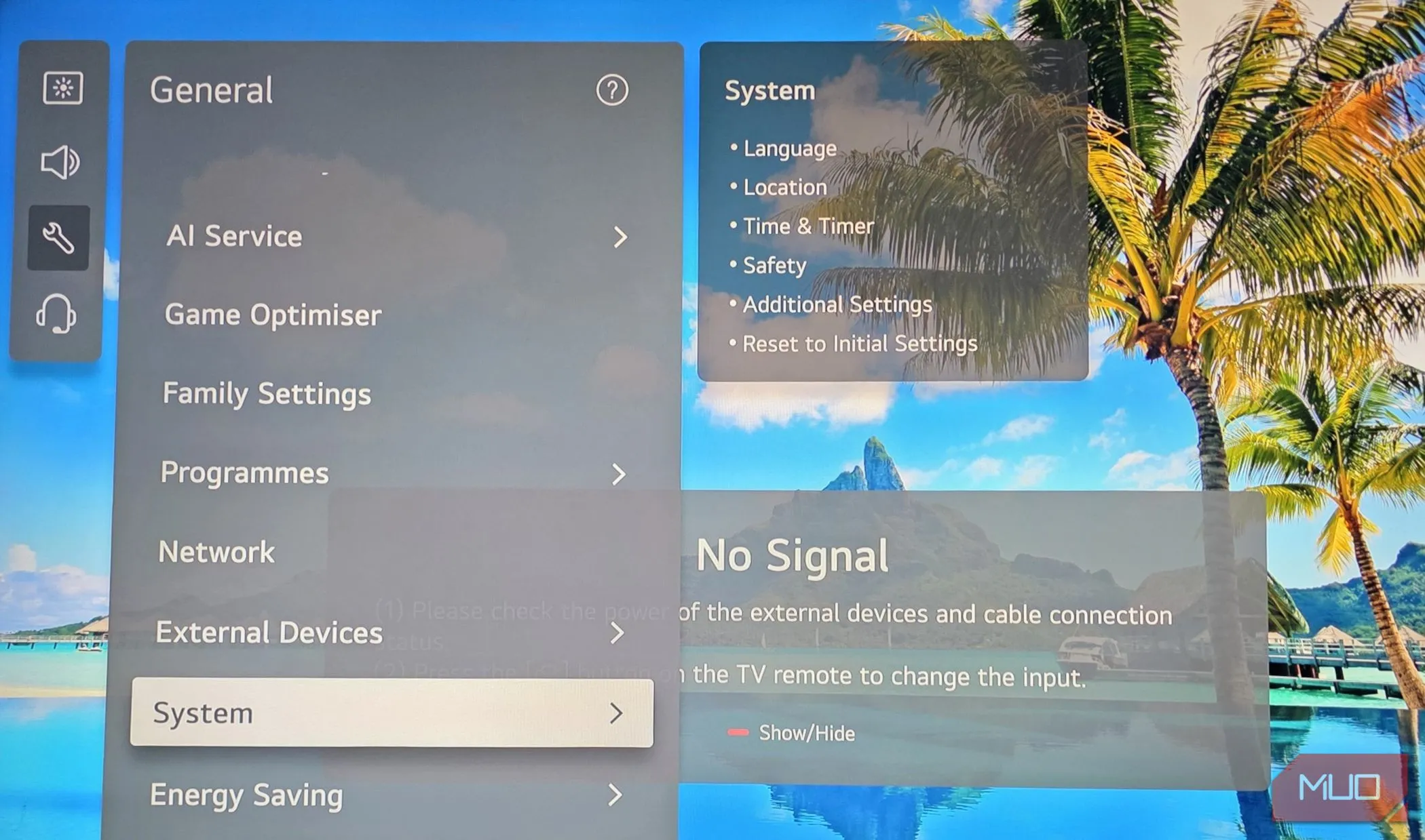 Giao diện cài đặt chung của Smart TV LG, minh họa các tùy chọn cài đặt quyền riêng tư