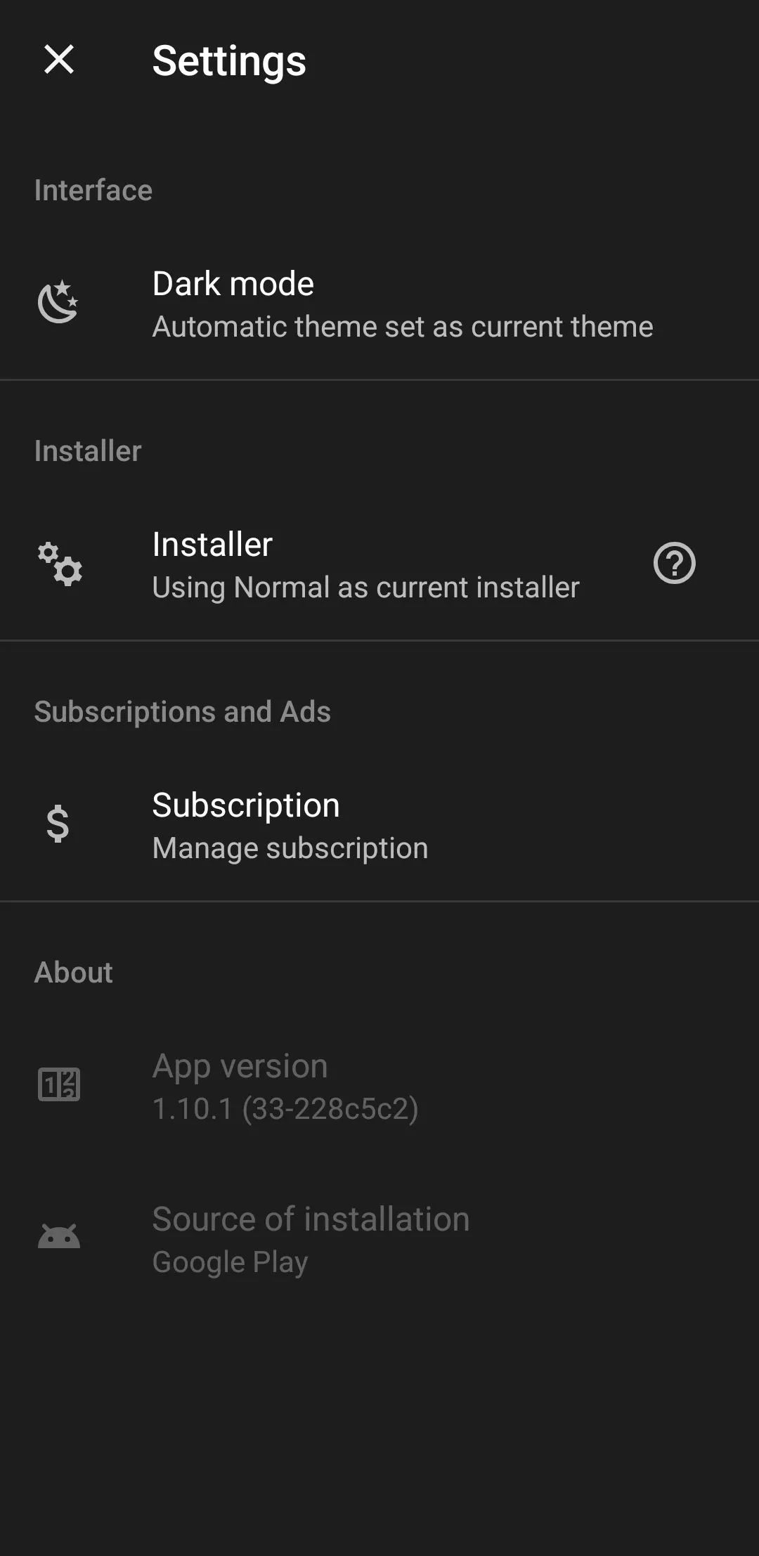 Giao diện cài đặt của APKMirror Installer với các tùy chọn cấu hình nâng cao