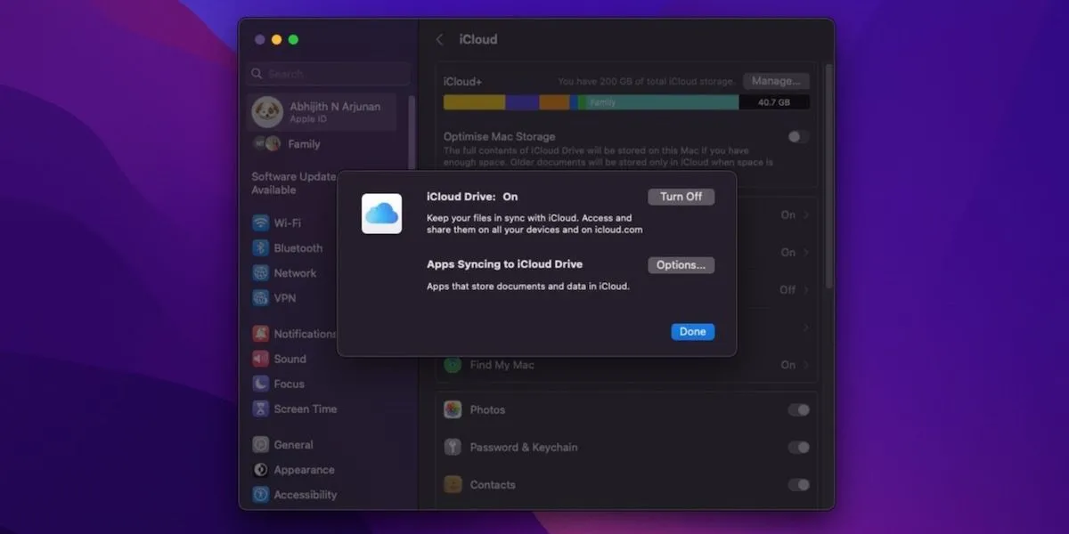 Giao diện cài đặt đồng bộ hóa iCloud trên máy Mac, minh họa các tùy chọn đồng bộ dữ liệu quan trọng lên đám mây.