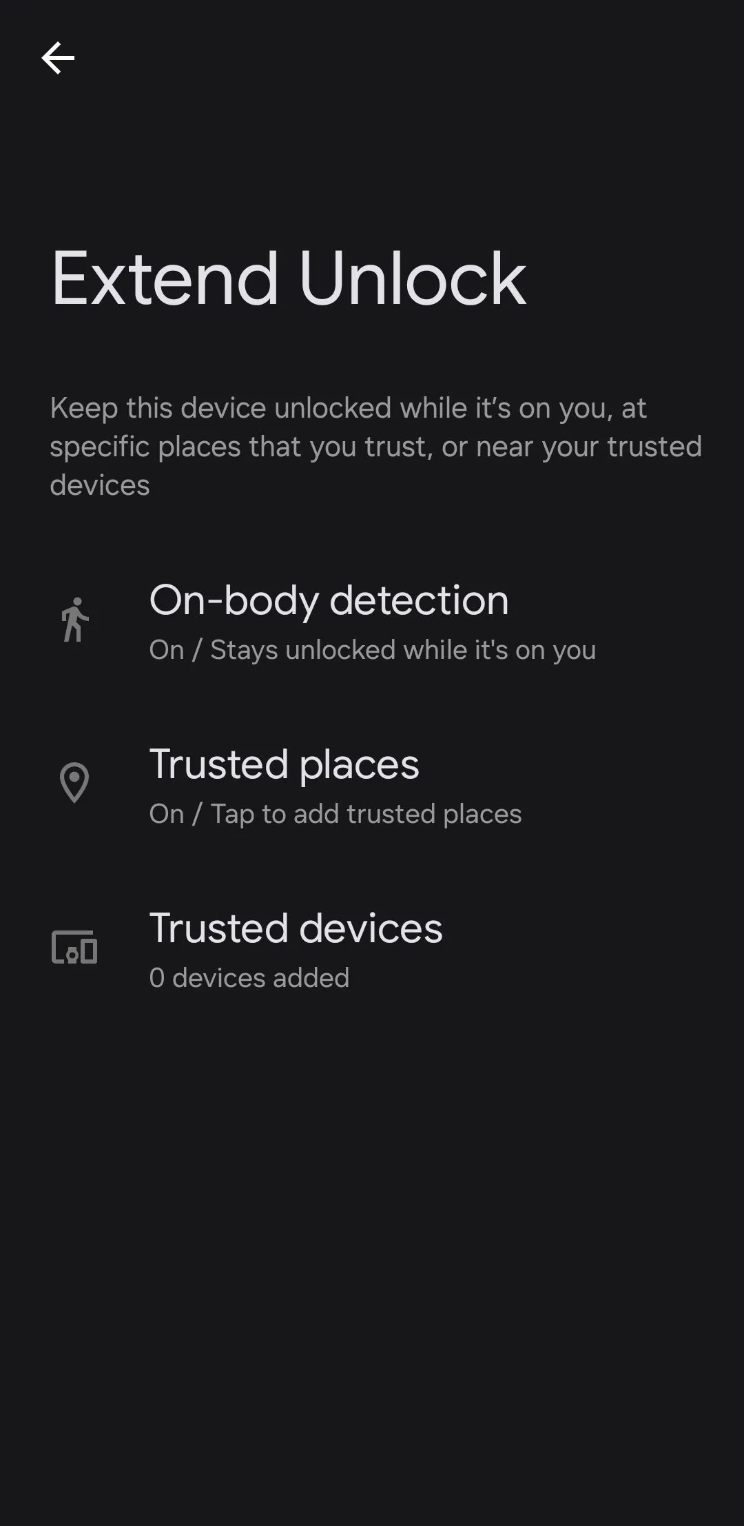 Giao diện cài đặt Extend Unlock (Smart Lock) trên điện thoại Android