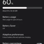 Giao diện cài đặt Pin thích ứng trên điện thoại Android, minh họa tùy chọn "Adaptive preferences"
