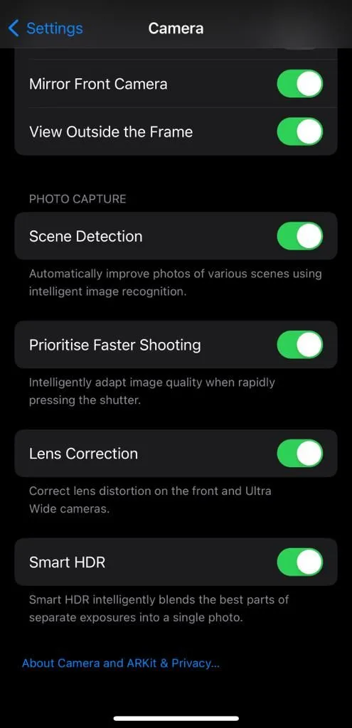 Giao diện cài đặt Smart HDR trên iPhone