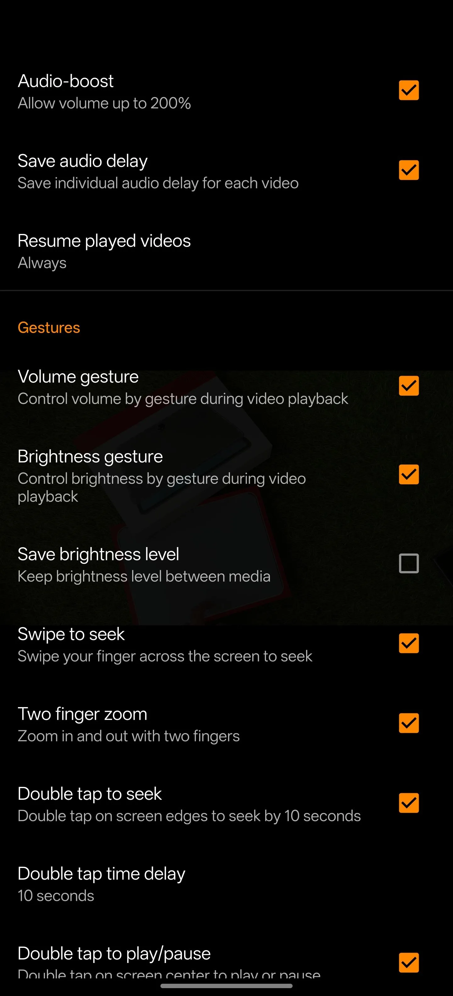 Giao diện cài đặt tùy chỉnh của VLC cho Android, một trình phát video mã nguồn mở