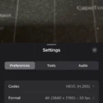 Giao diện cài đặt ứng dụng Final Cut Camera trên iPhone với các tùy chọn quay video chuyên nghiệp.