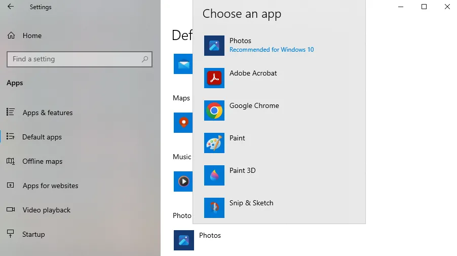 Giao diện cài đặt ứng dụng mặc định dễ dàng trên Windows 10