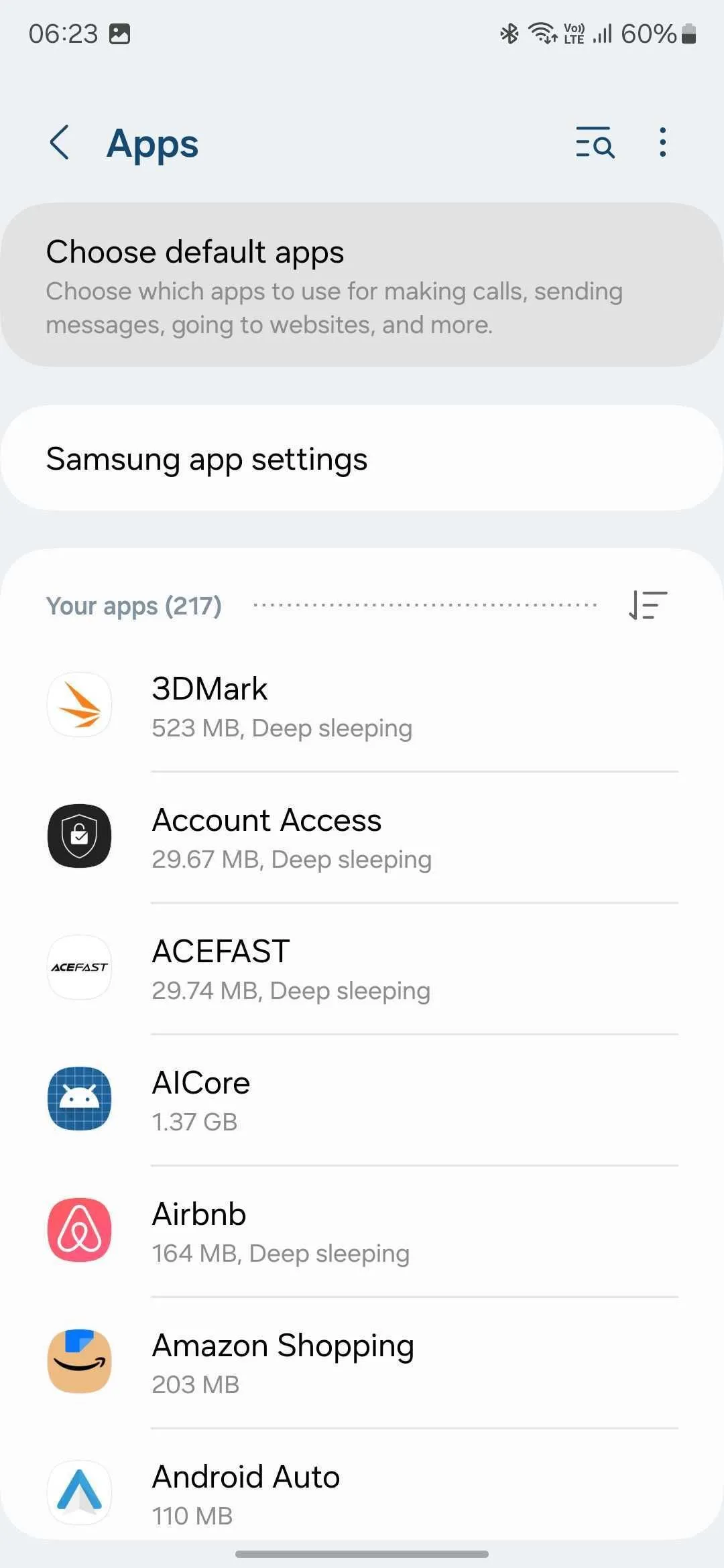 Giao diện cài đặt Ứng dụng trên điện thoại Android (Samsung S24 Ultra)