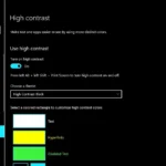 Giao diện cài đặt Windows hiển thị tùy chọn Chế độ Tương phản cao (High Contrast)