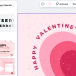 Giao diện Canva giúp thiết kế thiệp Valentine trực tuyến, với các tùy chọn tùy chỉnh mẫu và văn bản độc đáo.