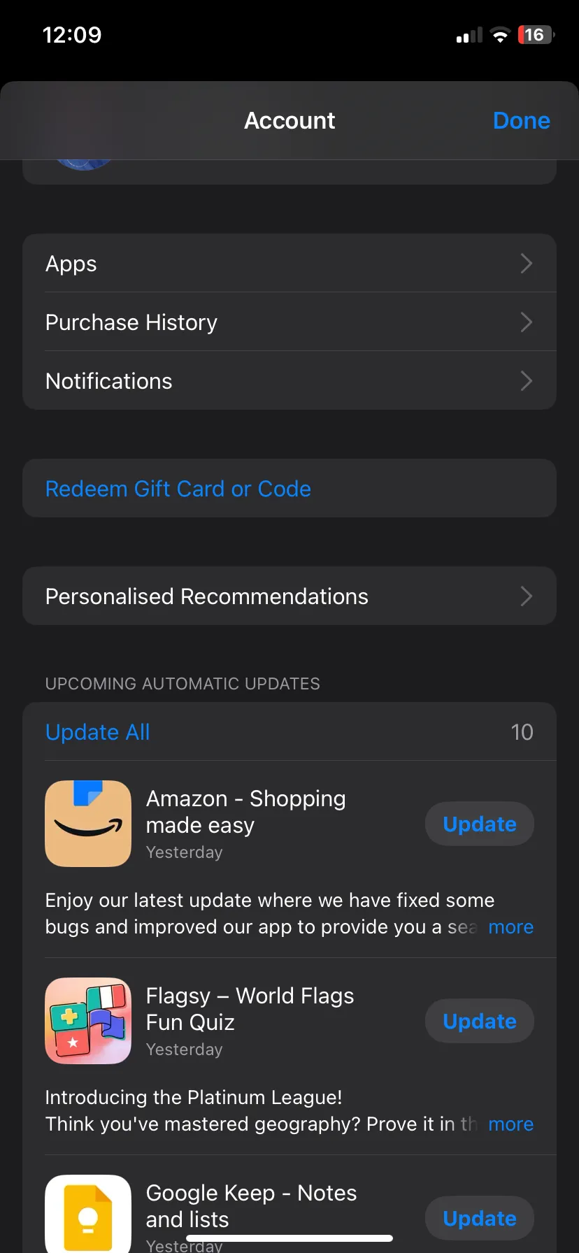 Giao diện Cập nhật ứng dụng trên App Store của iPhone