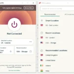 Giao diện chính của ExpressVPN hiển thị danh sách các vị trí máy chủ có thể kết nối để bảo vệ eSIM hiệu quả.