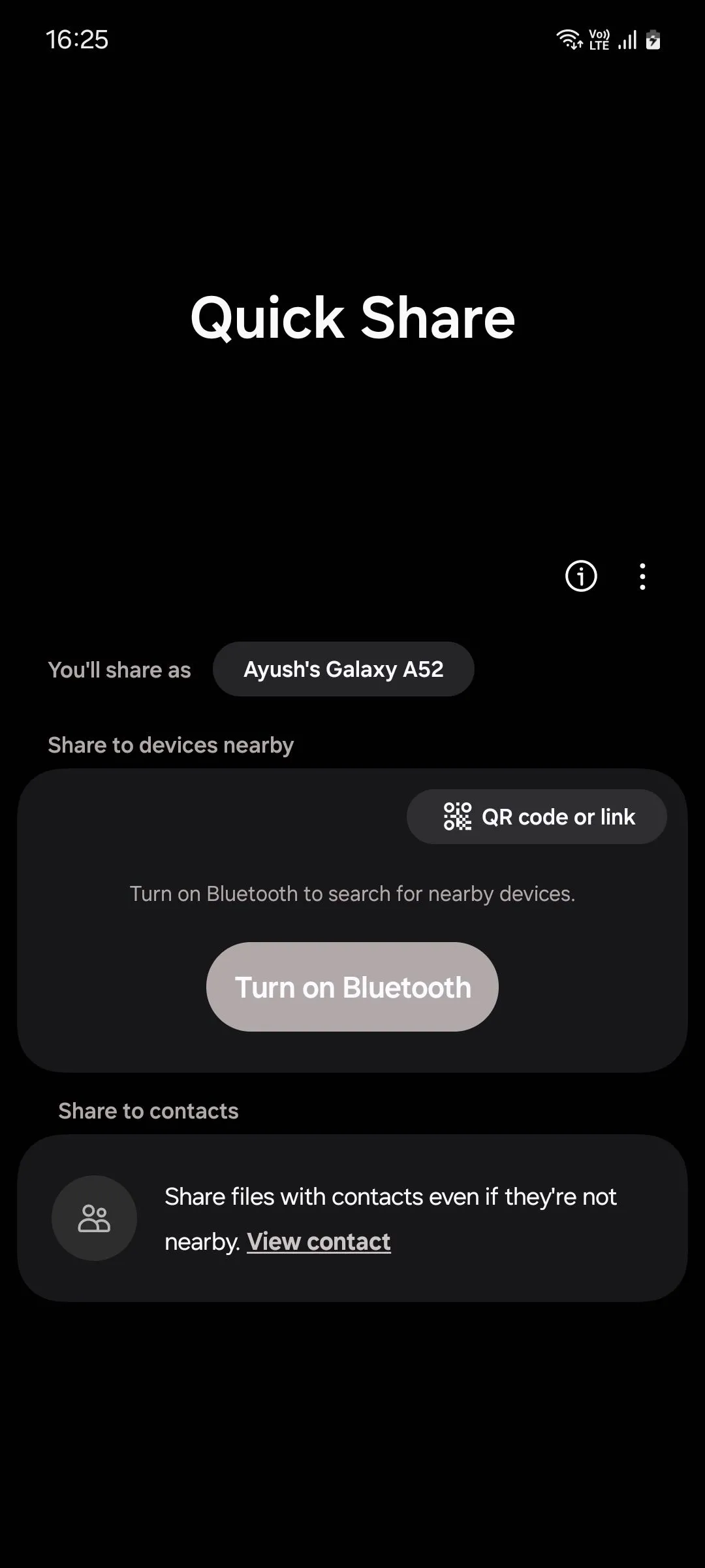 Giao diện chính của Samsung Quick Share trên điện thoại Galaxy