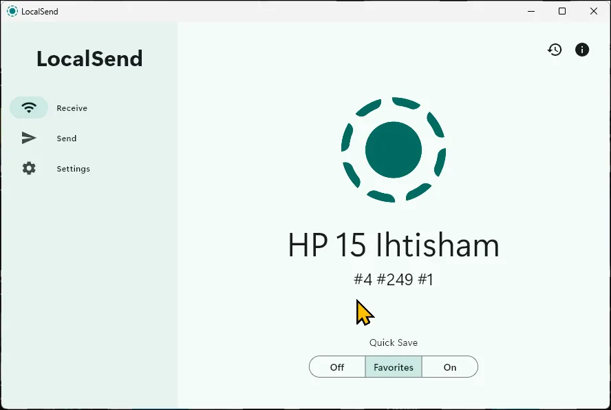 Giao diện chính của ứng dụng LocalSend trên Windows 11, hiển thị khả năng chia sẻ file đa nền tảng