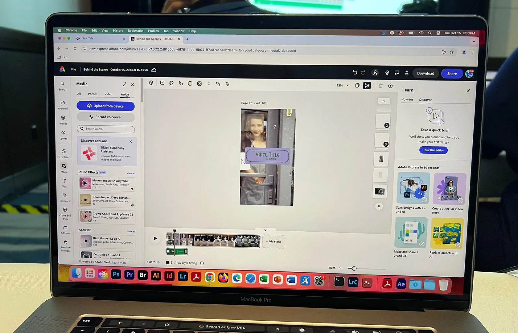 Giao diện chỉnh sửa video cơ bản trên Adobe Express