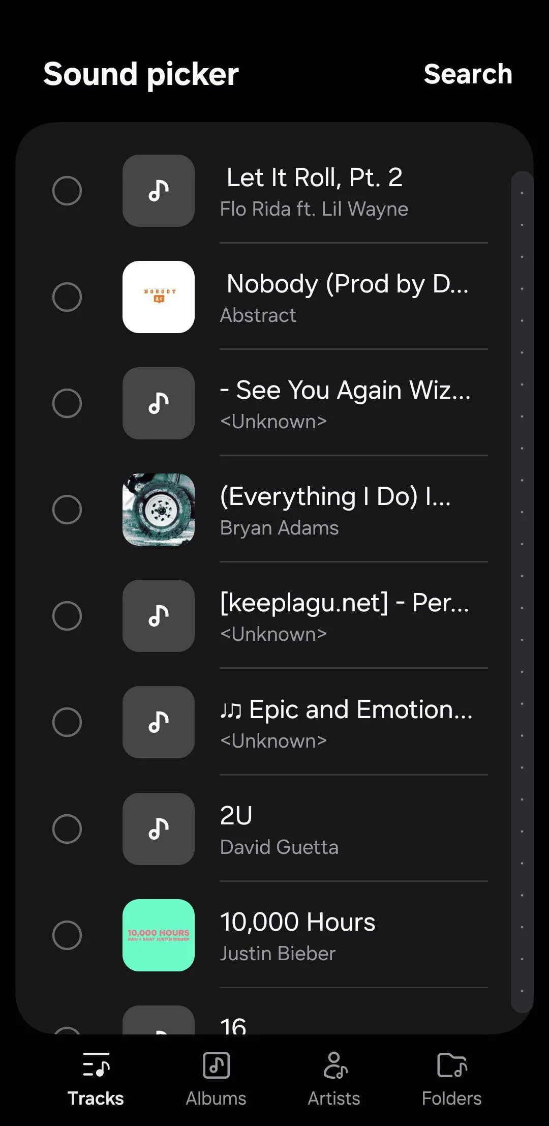 Giao diện chọn âm thanh trong Samsung Studio trên điện thoại Galaxy, với các tùy chọn Soundtrack và My Music.