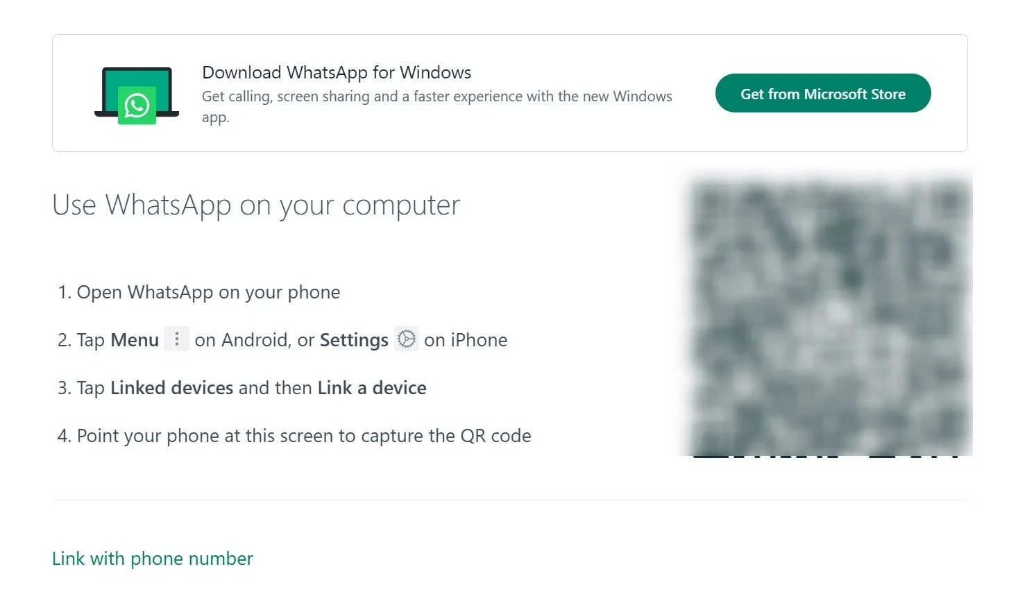 Giao diện đăng nhập WhatsApp Web hiển thị mã QR để quét, cảnh báo về lừa đảo mã QR giả mạo đánh cắp tài khoản WhatsApp