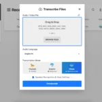 Giao diện Dashboard Turboscribe với các tùy chọn tốc độ và độ chính xác chuyển giọng nói AI
