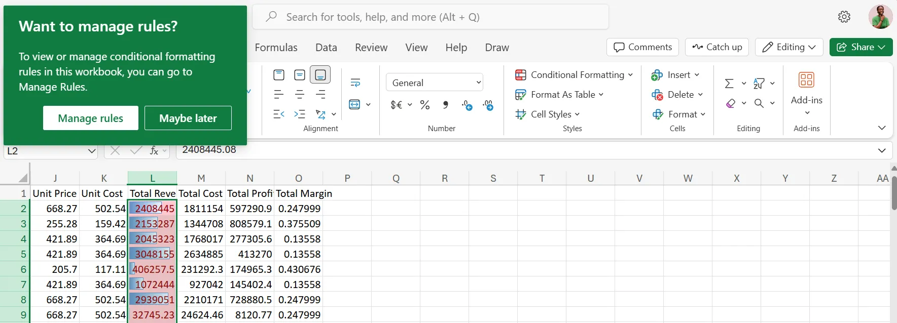 Giao diện Data Bars mặc định trong Excel, hiển thị các thanh dữ liệu được tạo tự động trong từng ô số.