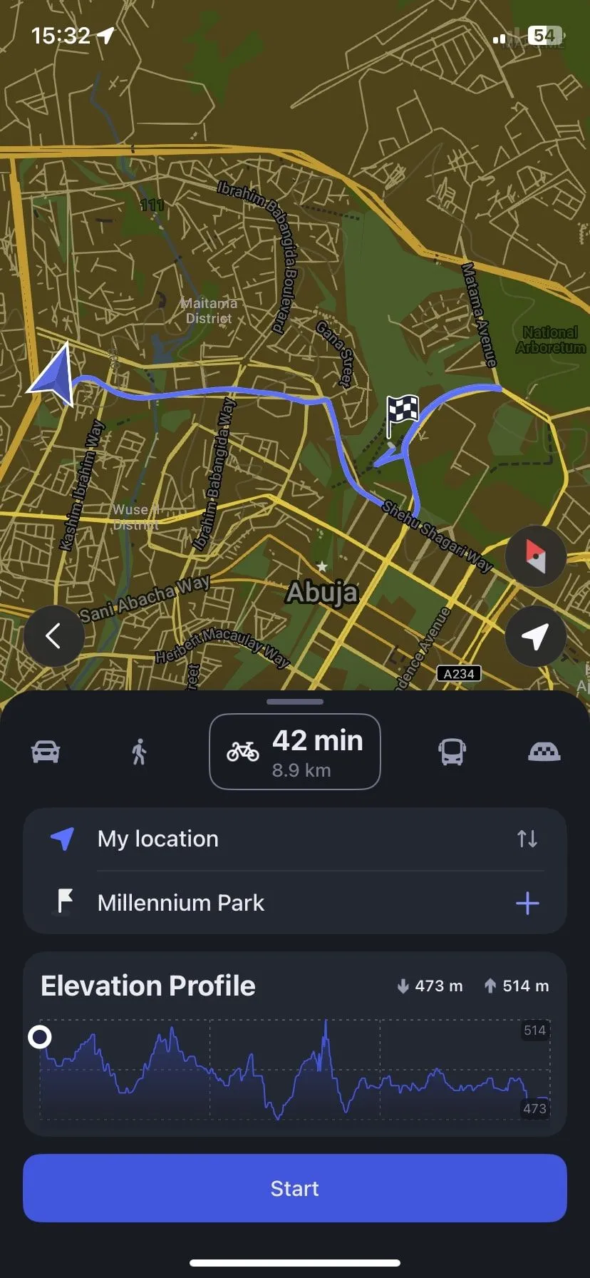 Giao diện điều hướng bằng xe đạp trên ứng dụng MAPS.ME