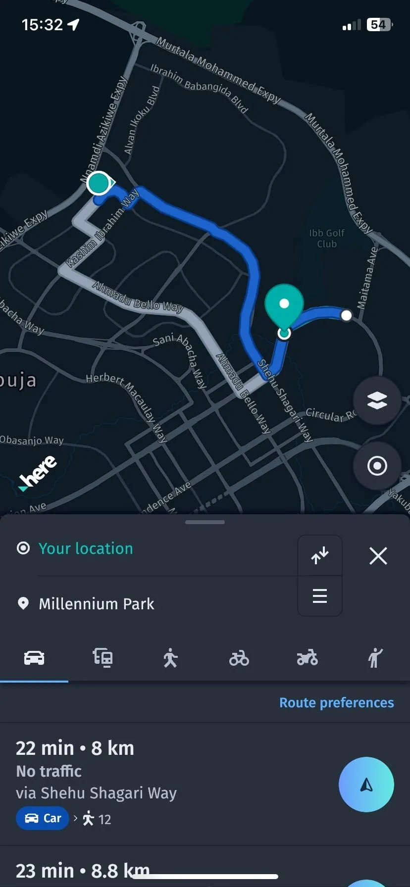 Giao diện điều hướng cho ô tô trên ứng dụng HERE WeGo