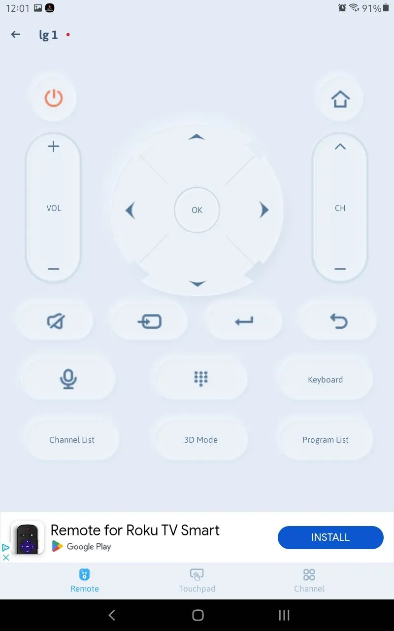 Giao diện điều khiển của ứng dụng Vsray Technology Universal TV Remote Control