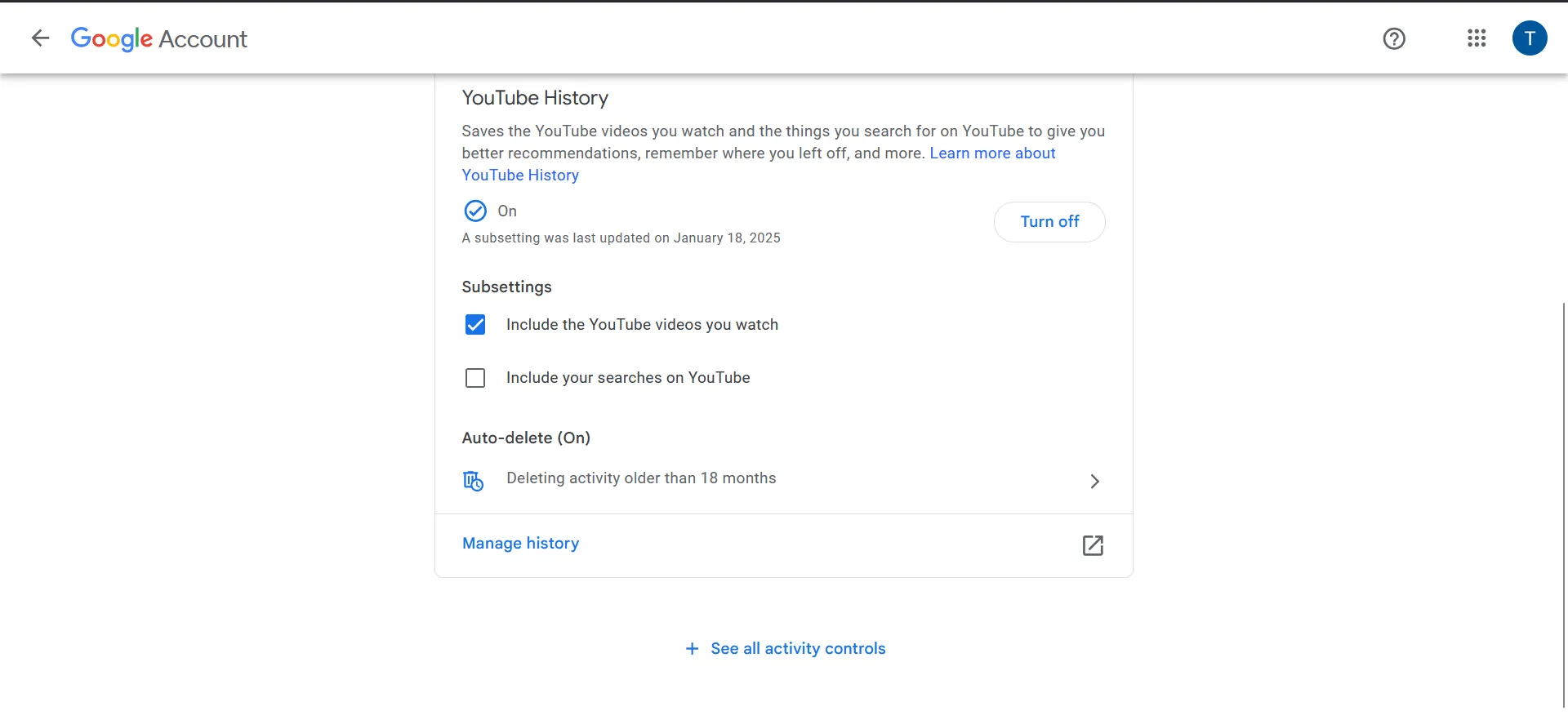 Giao diện điều khiển và quản lý lịch sử xem, tìm kiếm của YouTube