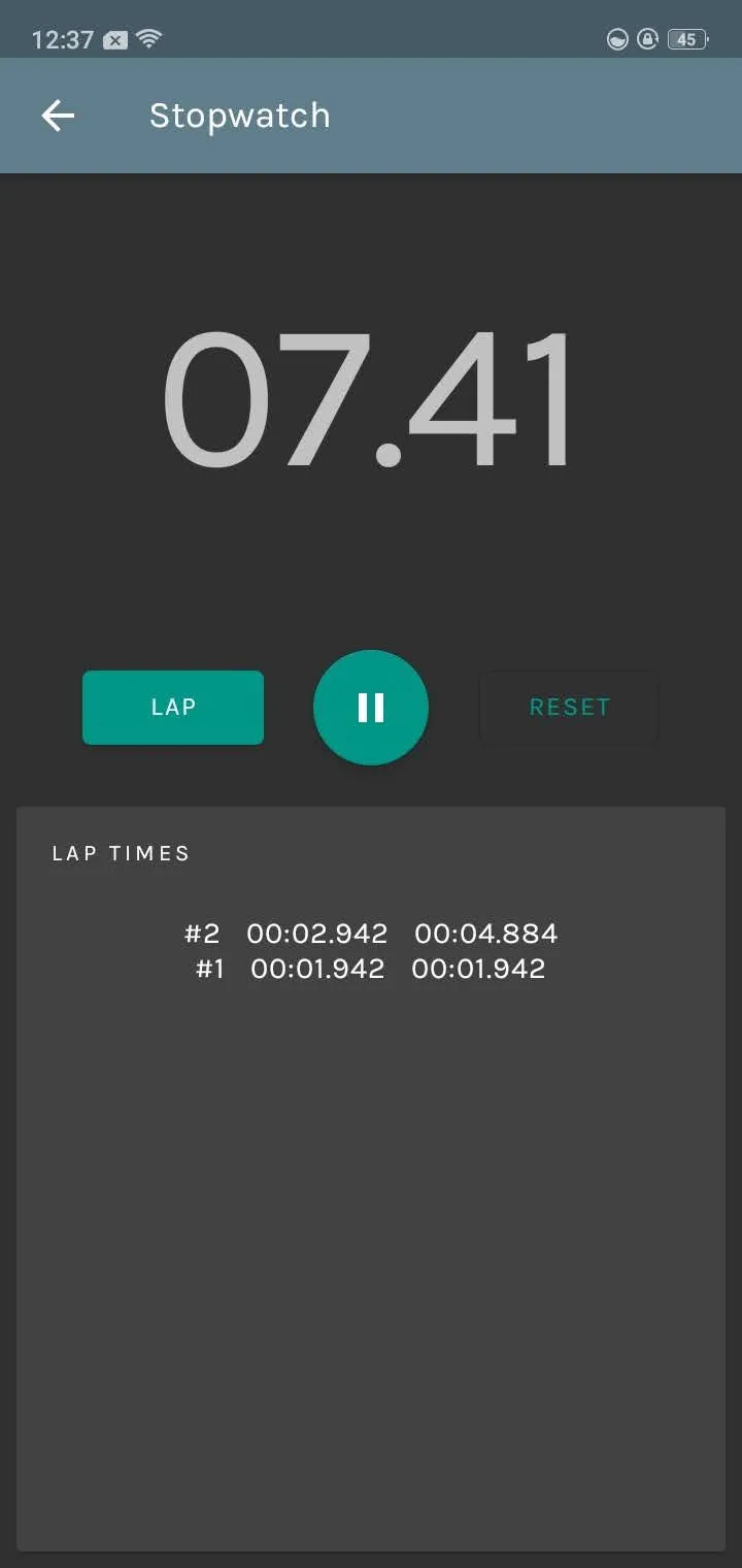 Giao diện đồng hồ bấm giờ trong AMDroid