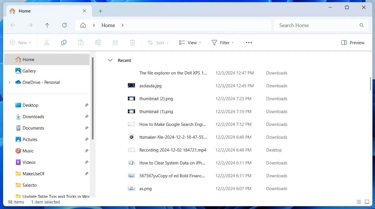 Giao diện File Explorer trên Windows hiển thị mục truy cập nhanh các tệp tin được mở gần đây