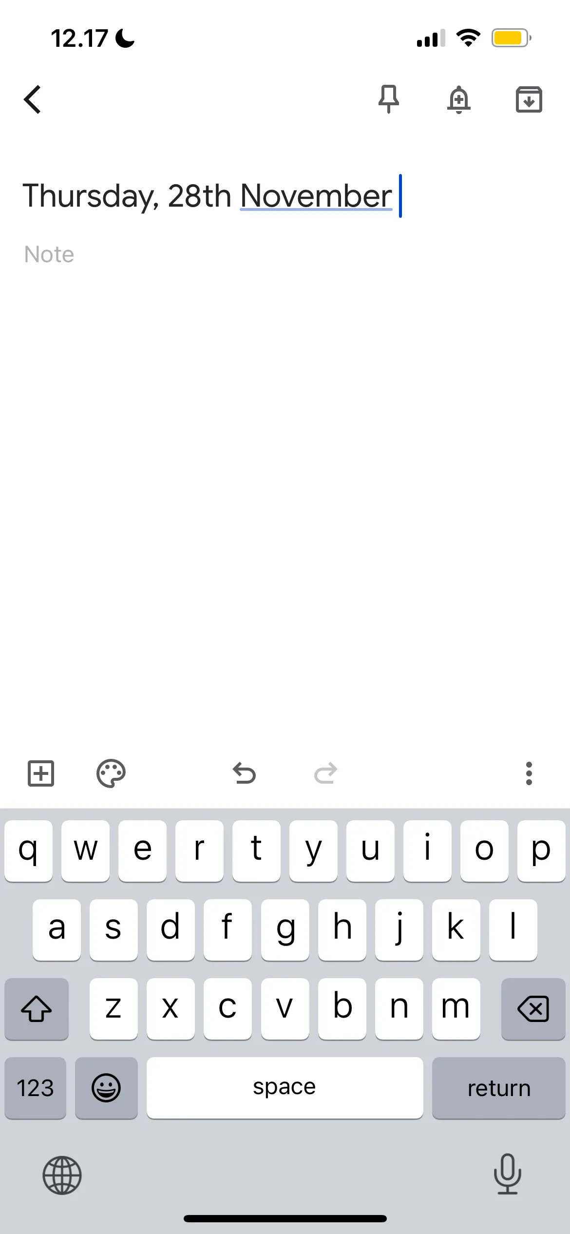 Giao diện ghi chú nhật ký cá nhân trong ứng dụng Google Keep