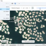 Giao diện Google Earth hiển thị hình ảnh Street View lịch sử với thanh trượt thời gian để xem sự thay đổi của một địa điểm qua các năm.