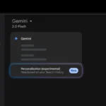 Giao diện Google Gemini hiển thị tùy chọn Cá nhân hóa (experimental) để liên kết với lịch sử tìm kiếm, giúp phản hồi AI chính xác hơn.