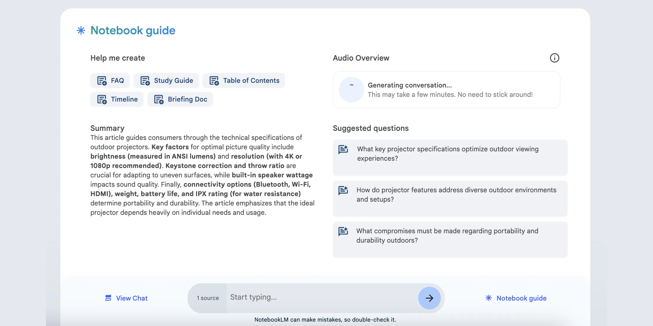 Giao diện Google NotebookLM đang tạo Tổng quan Âm thanh (Audio Overview) với các chủ đề nghiên cứu