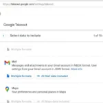Giao diện Google Takeout với tùy chọn Mail Gmail được chọn để tải dữ liệu