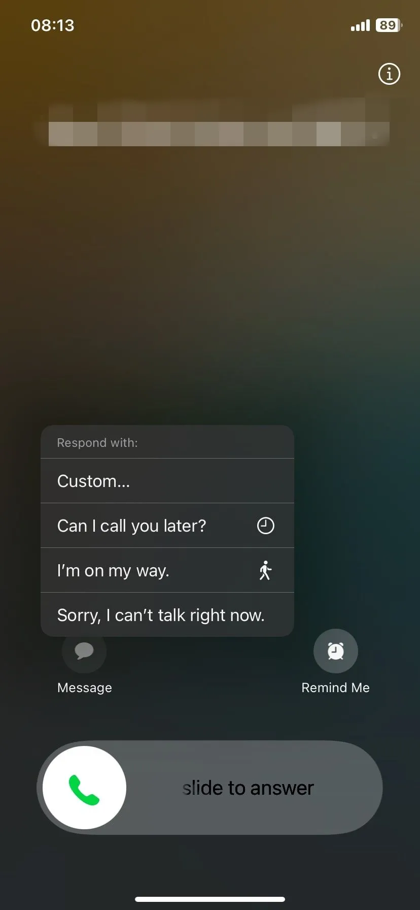 Giao diện gửi tin nhắn trả lời nhanh khi có cuộc gọi đến trên iOS