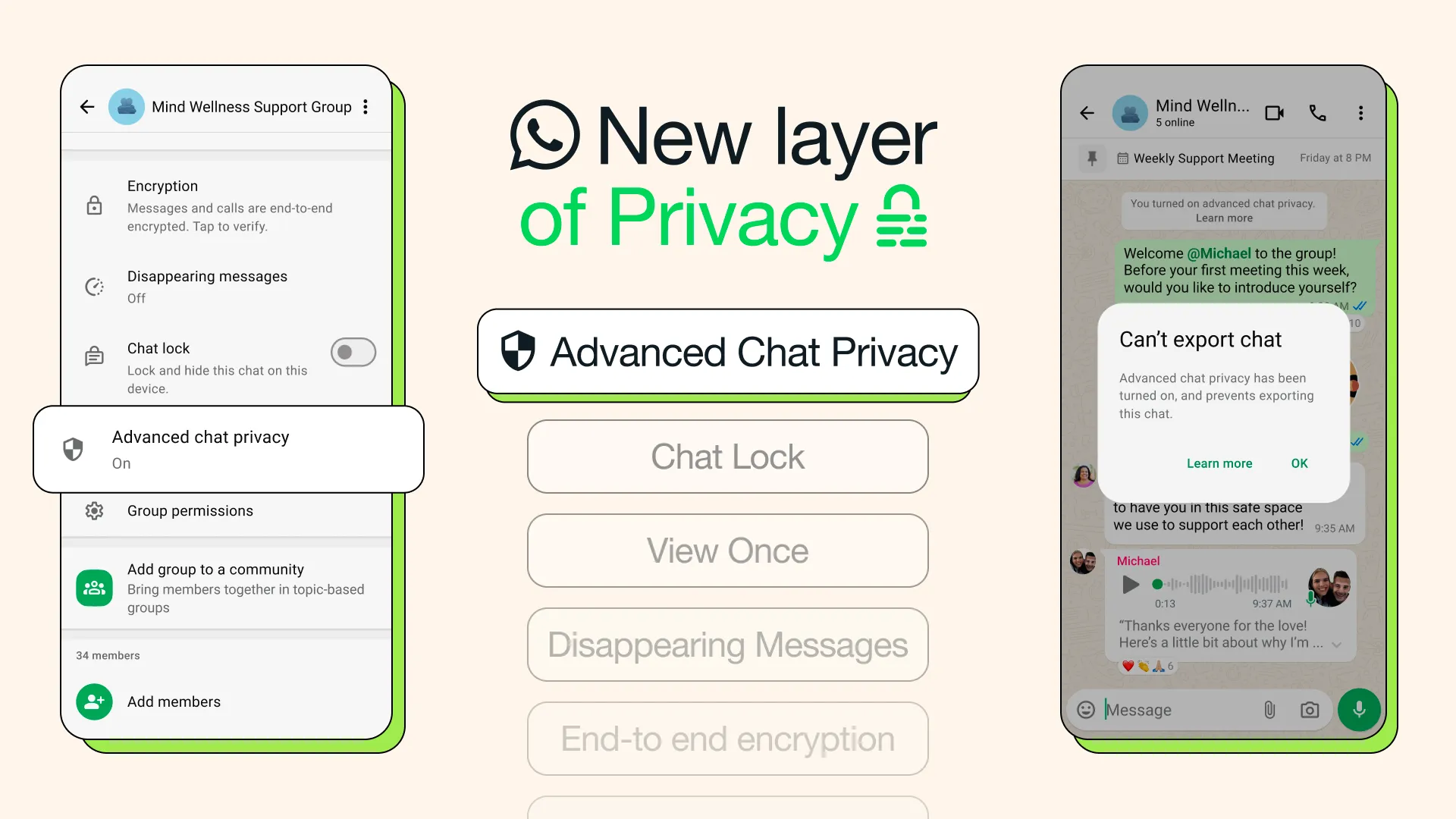 Giao diện kích hoạt tính năng Quyền riêng tư trò chuyện nâng cao của WhatsApp