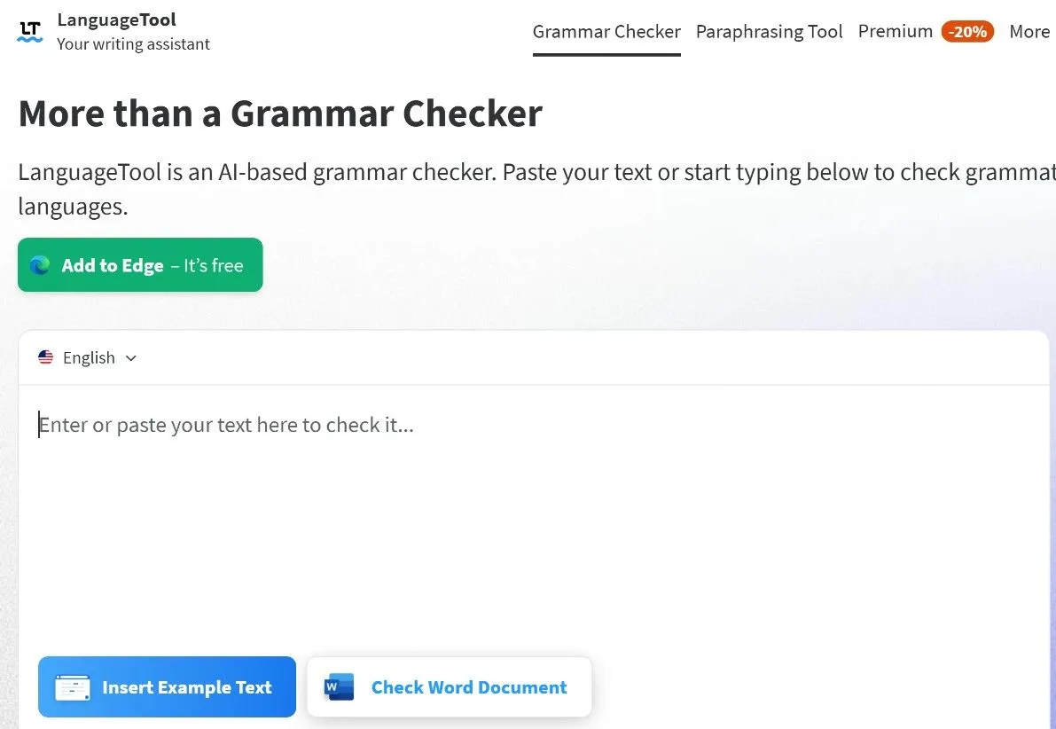 Giao diện LanguageTool phiên bản trực tuyến