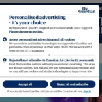 Giao diện lựa chọn gói đăng ký Ad-Lite của The Guardian, minh họa cho việc nhận thêm lợi ích.