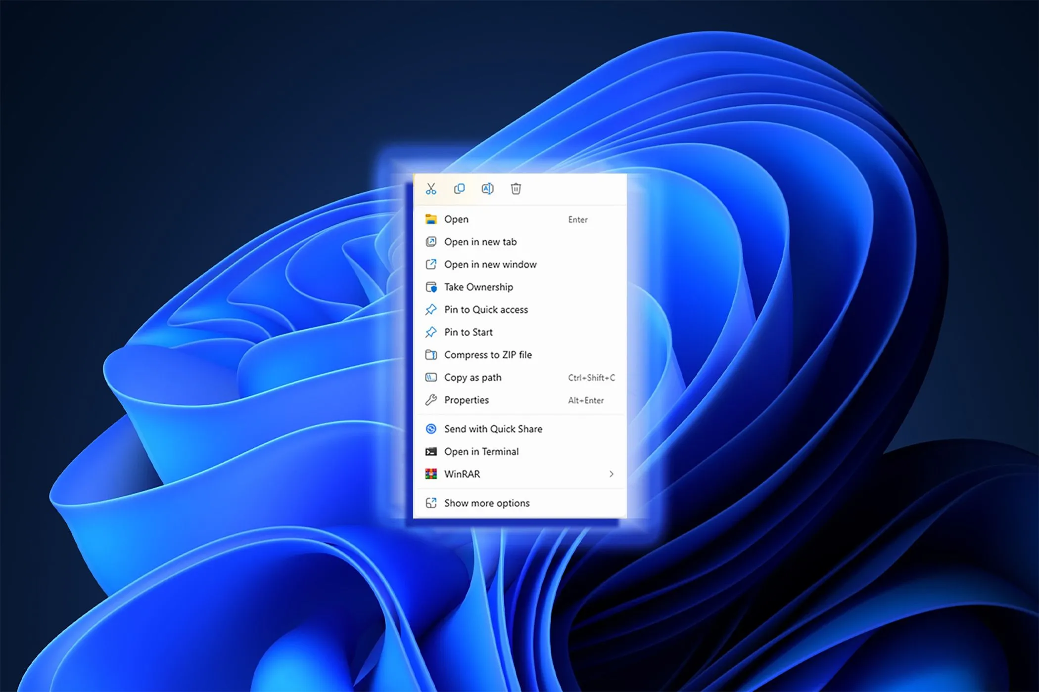 Giao diện menu chuột phải (Context Menu) mặc định của Windows 11 với tùy chọn &quot;Show more options&quot;.
