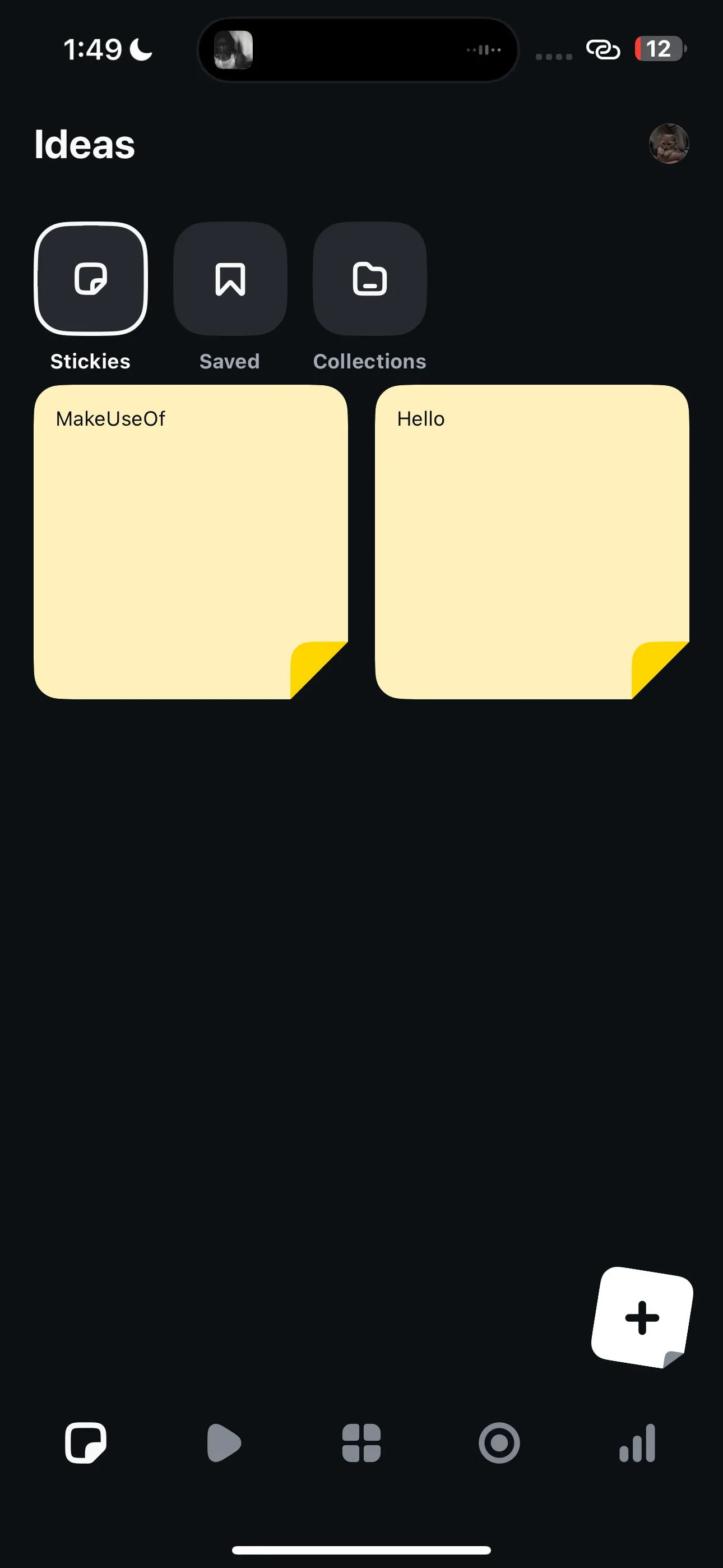 Giao diện mục Stickies trong ứng dụng Edits của Instagram, nơi người dùng có thể ghi chú nhanh các ý tưởng sáng tạo nội dung