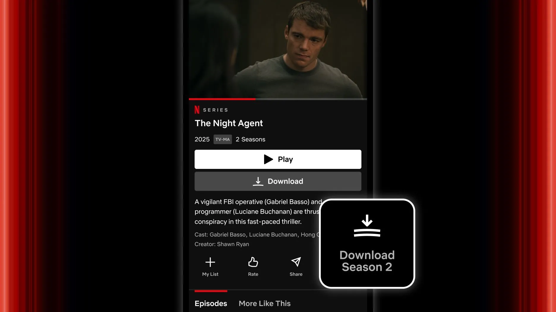 Giao diện Netflix hiển thị nút Tải xuống cả mùa trên iPhone