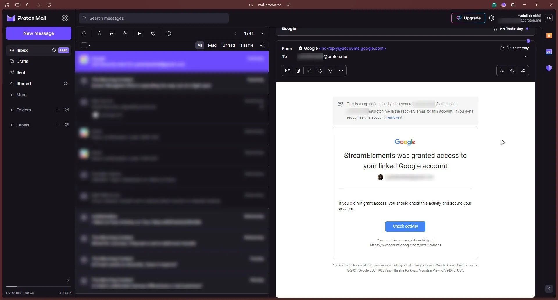 Giao diện người dùng của Proton Mail, minh họa hộp thư đến với tính năng mã hóa email