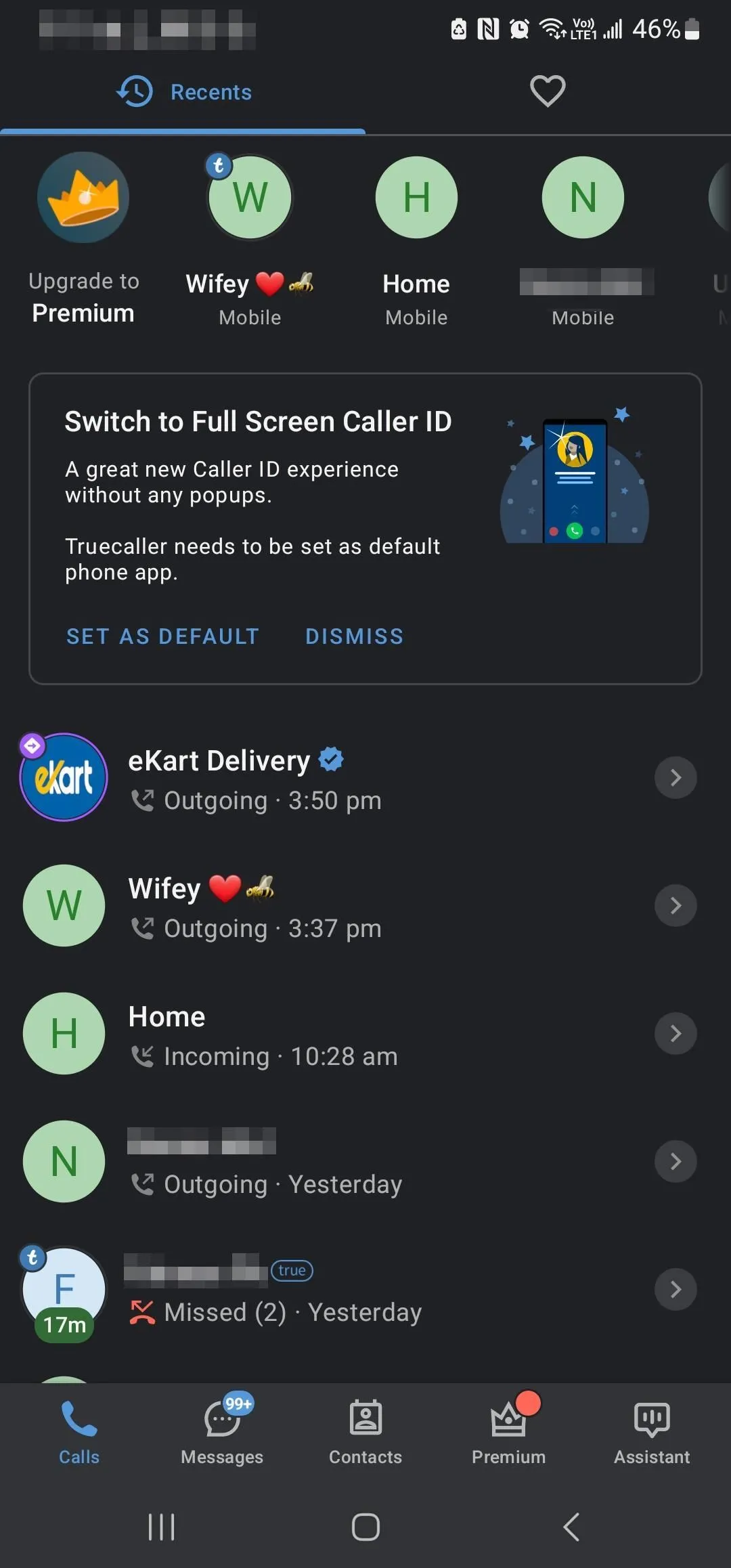 Giao diện nhật ký cuộc gọi của ứng dụng Truecaller trên Android, hiển thị các số đã được xác định
