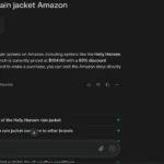 Giao diện Perplexity AI khi tìm áo khoác Helly Hansen trên Amazon