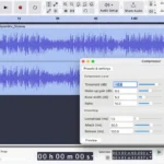 Giao diện phần mềm Audacity với plugin Compressor được chọn, minh họa khả năng chỉnh sửa âm thanh chuyên sâu.